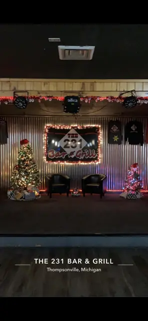 The stage lit up for the holidays